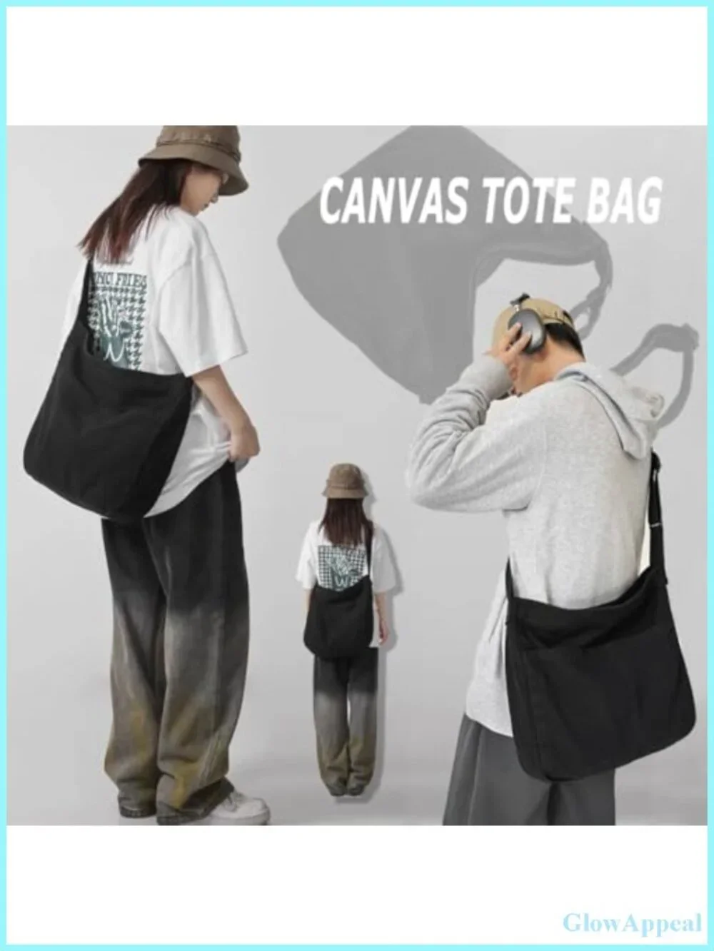 Large Canvas Tote Bag Hobo Crossbody Shoulder Bag with Zipper for Work Travel